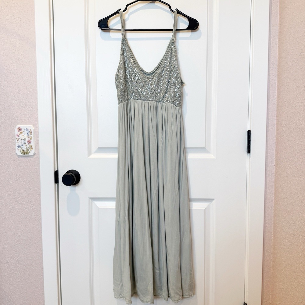 Scandal Italy Sage Green Sequin Midi Dress Medium Fairy Ethereal Empire‎ Waist